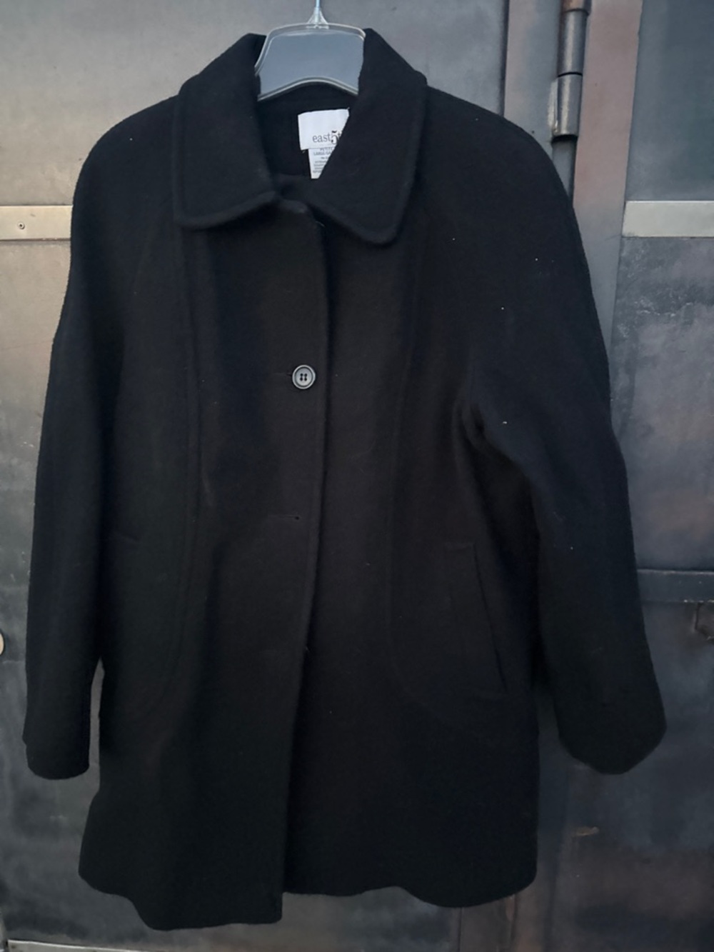 East 5th Black Wool-Blend Single-Button Pea Coat